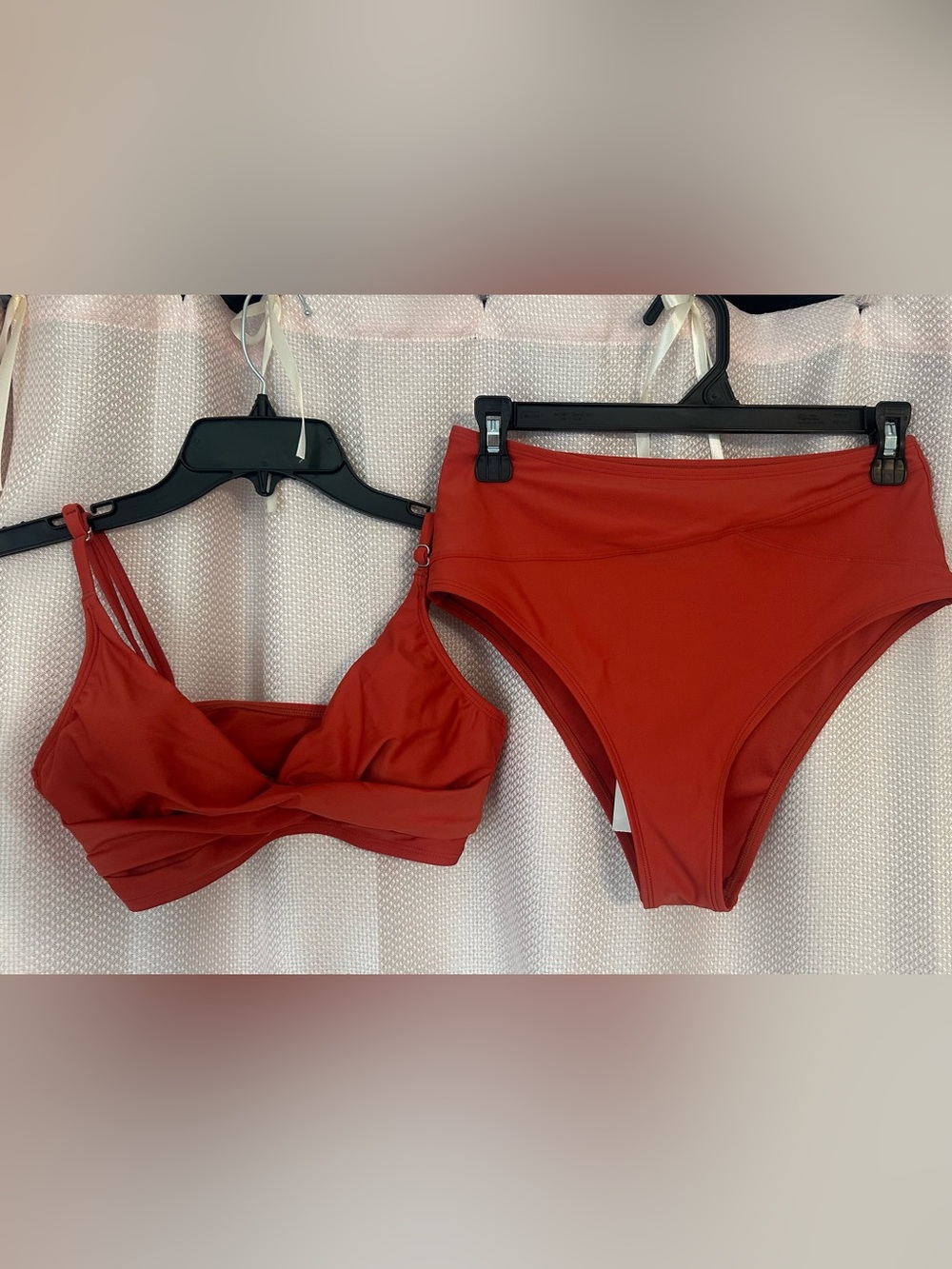 Cupshe Red High-Waist Bikini Set with Ring Detail